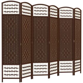 6-Panel Folding Privacy Screen, Brown Wave Fiber, Lightweight, for Home Office