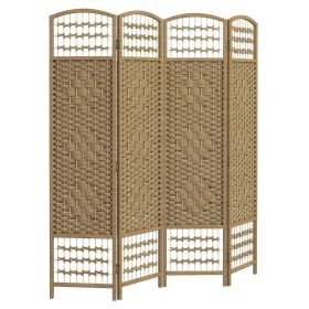 4-Panel Folding Room Divider Natural Wave Fiber Portable Privacy Screen for Home Office
