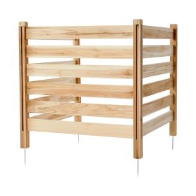 Wood Privacy Fence, 38" W x 36" L, 3 Panel Slatted Air Conditioner Fence Screen, Pool Equipment Enclosure with Metal Stakes, Easy DIY Installatio