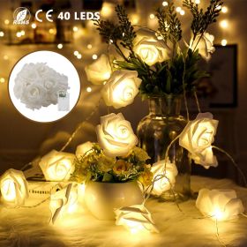 2Pcs 40 LEDs Rose Flower String Lights 10ft/3m Battery Operated Decorative Lights for Anniversary Valentine's Wedding Bedroom