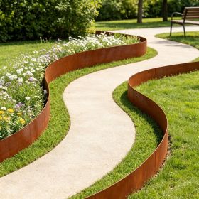 6-Pack Steel Landscape Edging (40" x 8"), Weather-Resistant Pre-Rust Garden Border for Flower Beds & Pathways