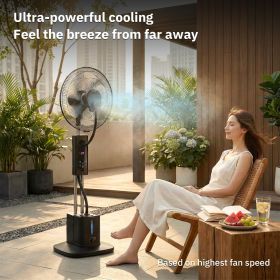 US Standard MH-MF40C Misting Fan, 110V 70W, 16 Inch Household Standing Mist Fan, 2.5L Detachable Water Tank, LED Display, PP Material & Aluminum