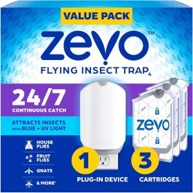 Flying Insect Trap 3 Refill Cartridges - Plug in Fly Trap Indoor Bug Catcher for Gnats, House Fruit Flies - Blue UV Light Technology