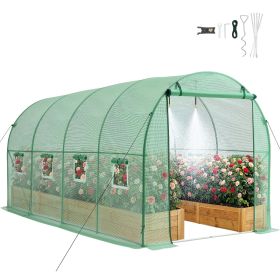 Walk-in Tunnel Greenhouse, 15 x 7 x 7 ft Hoop House Greenhouse Tunnel with Watering System, Plant Hot House with Steel Frame, PE Cover
