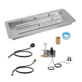 36 x 12 inch Drop-in Fire Pit Pan, Rectangular Stainless Steel Fire Pit Burner Kit, Natural & Propane Gas Fire Pan 150