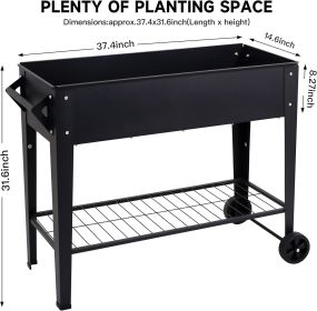 Elevated Raised Garden Bed 32 Inch Tall Steel Planter Box with Wheels and Storage Shelf 400LBS Capacity Rust Resistant Mobile Outdoor Vegetable H
