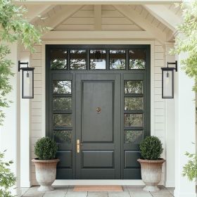 20"(H) Set of 2 Modern Outdoor Wall Lanterns with Black Metal Frame and Clear Glass, Weatherproof Wall Sconces for Porch, Garage, or Entryway Lig