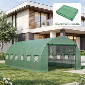 Heavy Duty Greenhouse Cover Replacement 19.7' X 9.8' X 6.6' Waterproof Plastic with 12 Windows Door & Reinforcement Grid for Hoop House