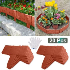 20 PCS Cobbled Stone Effect Plastic Garden Lawn Border Edging (Color: Red With Gloves)