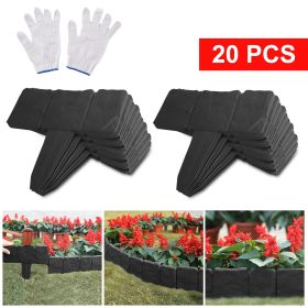 20 PCS Cobbled Stone Effect Plastic Garden Lawn Border Edging (Color: Black With Gloves)