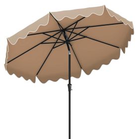 9 Feet Patio Umbrella with Crank Handle and Push Button Tilt (Color: Brown)