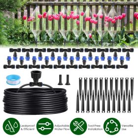 75FT Mist Drip Irrigation System with Adjustable Misting Nozzle Quick Connect Automatic Garden Watering System for Garden Lawn Patio Flower Bed (Color: Black)
