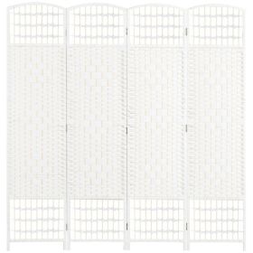 4 Panel Room Divider, Folding Privacy Screen, 5.6' Room Separator, Wave Fiber Freestanding Partition Wall Divider for Rooms, Home, Office, White (Color: White, material: paper)
