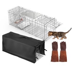 31x12x11' Heavy Duty Folding Live Animal Trap Cage With Waterproof Cover Humane Easy To Catch And Release Trap For Stray Cats Raccoons Squirrel S (size: WCoverGlove)