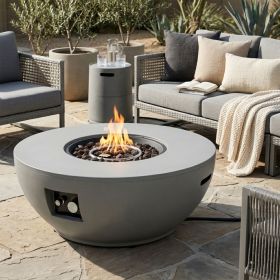36" Propane Gas Fire Pit Table 2-Pieces, 50000 BTU Round Steel Fire Pit with Tank Holder for Outside Patio Deck Garden Backyard- Grey (Color: as Pic)